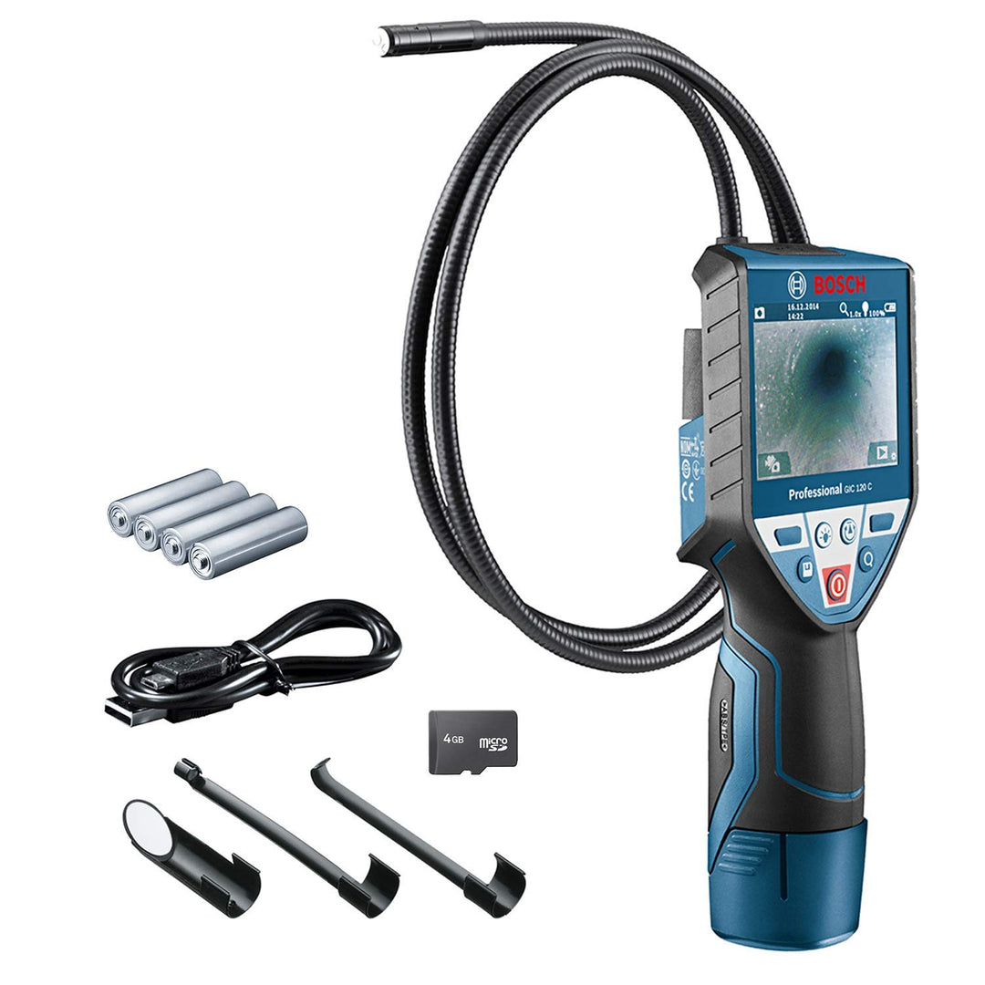 Bosch Professional Inspektionskamera GIC 120 C (Kabellänge: 120 cm, Display: 3,5’’, 4x AA-Batterie,