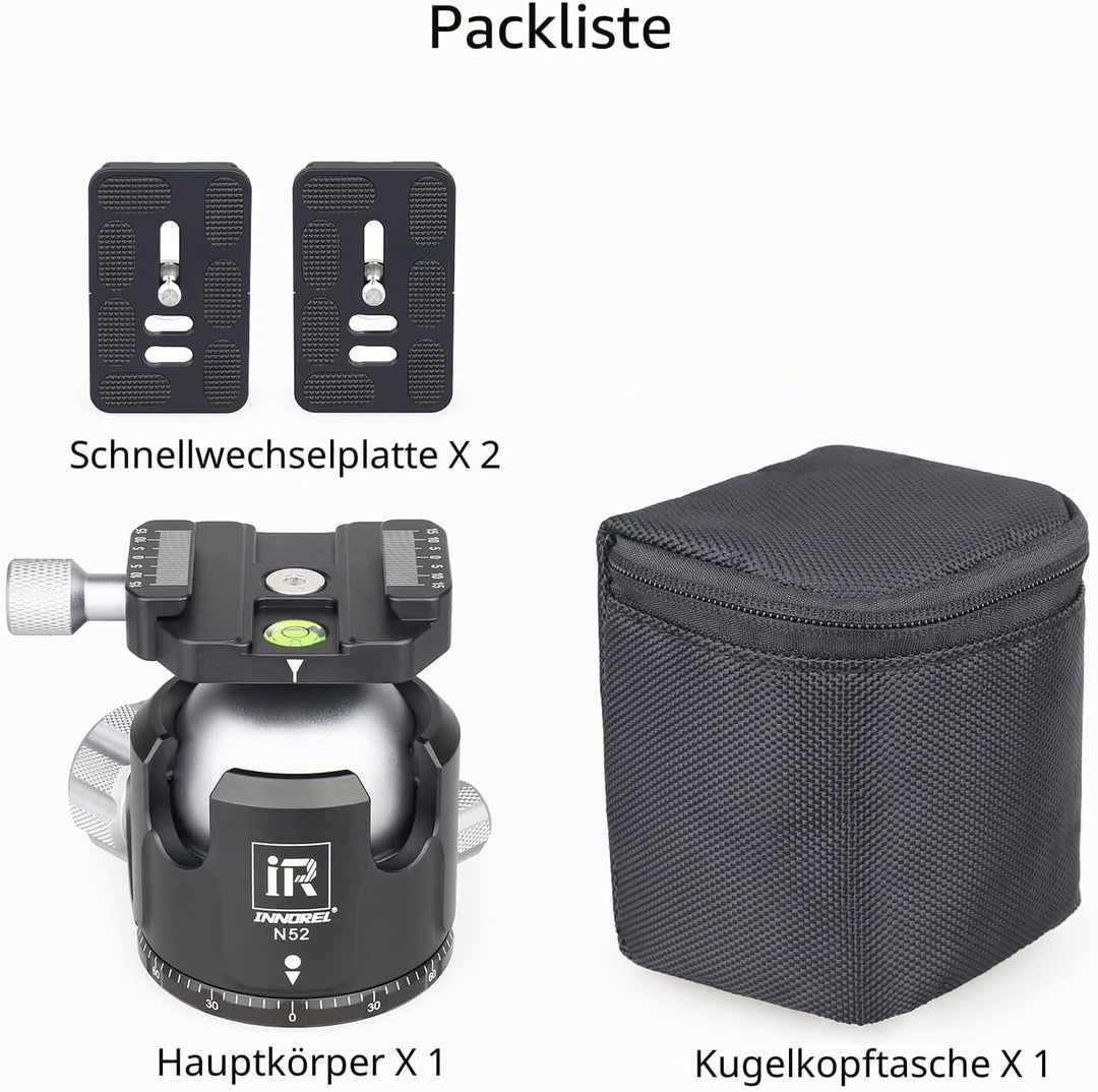 INNOREL N52 Kugelkopf Stativköpfe Tripod Head Niedrige Profile Kugelkopf 360 Grad Drehbarer Durchmes