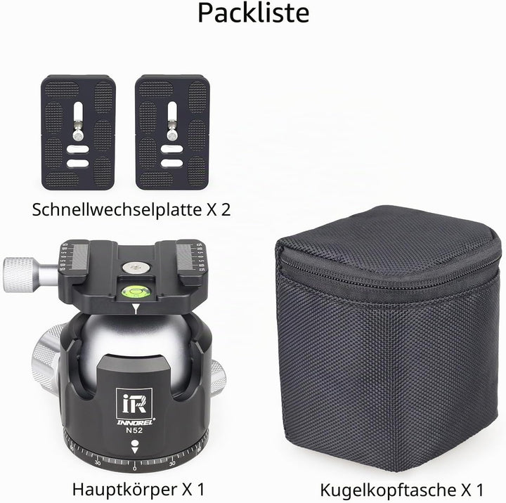 INNOREL N52 Kugelkopf Stativköpfe Tripod Head Niedrige Profile Kugelkopf 360 Grad Drehbarer Durchmes