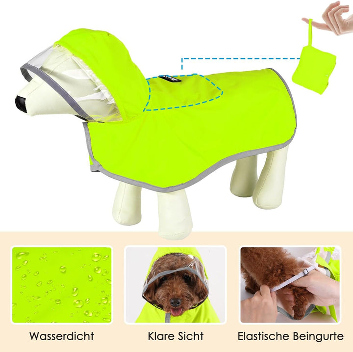 SlowTon Regenmantel Hund wasserdicht, durchsichtige doppellagige Regenjacke Hund mit Kapuze für klei