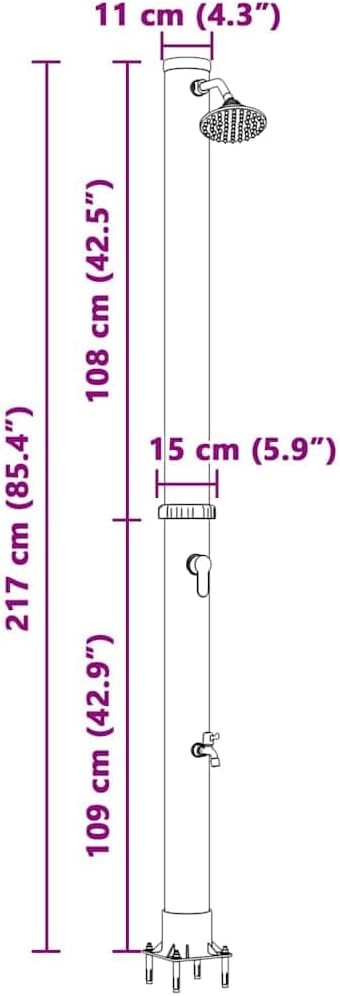 vidaXL Aussen Solardusche Schwarz 217 cm PVC und Aluminium, Moderner Zylindrischer Duschspass, umwel