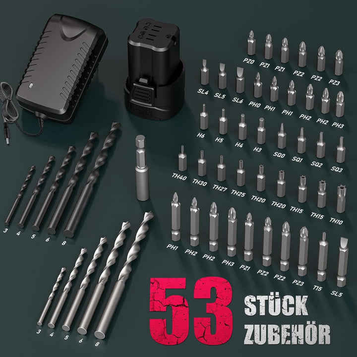 HYCHIKA 16.8V Akkuschrauber & Bohrmaschine Set, Bürstenloser Motor, 45Nm Max, 23+1 Drehmoment, 53-te