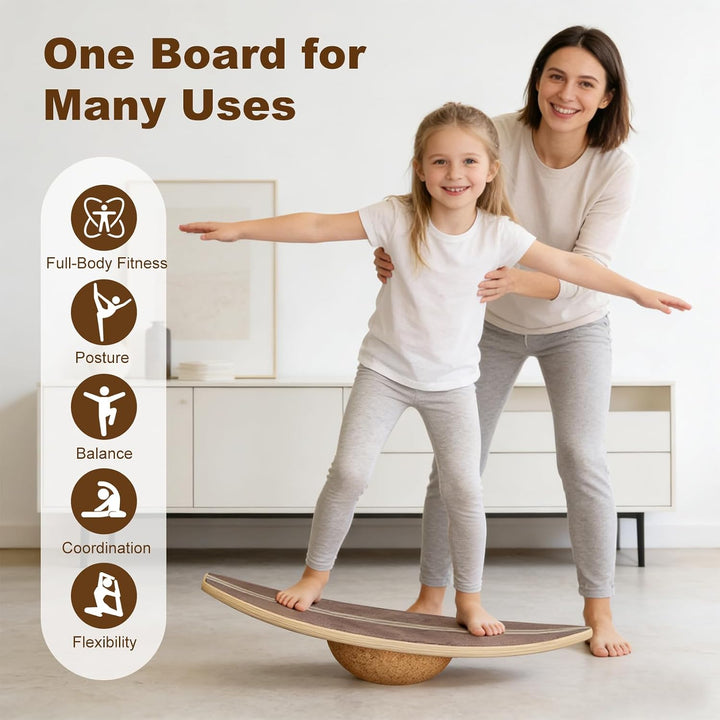 Balance Board aus Eichenholz,FSC-zertifizierter Gleichgewichtstrainer,Waveboard Surf Balance Board E