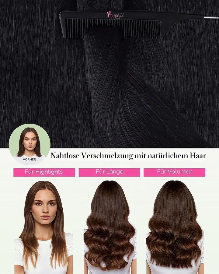YoungSee Echthaar Extensions Tape Schwarz Tape Extensions Echthaar Schwarz Tape in Extensions Echtha