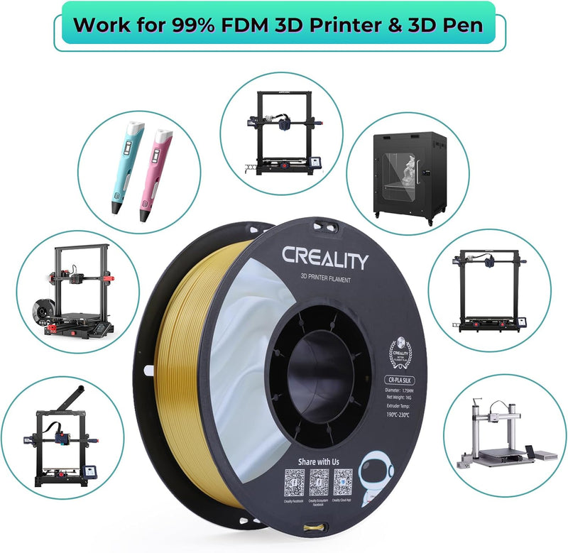 Creality CR Silk 3D-Drucker-Filament, Seidenglänzende 3D-Druck-PLA-Filament 1,75 mm/1 kg, Kompatibel