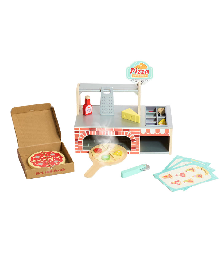 Bayer Chic 2000® Pizza Spielzeug aus Holz – Pizzeria mit Vorrats- & Serviertheke – Fördert Kreativit