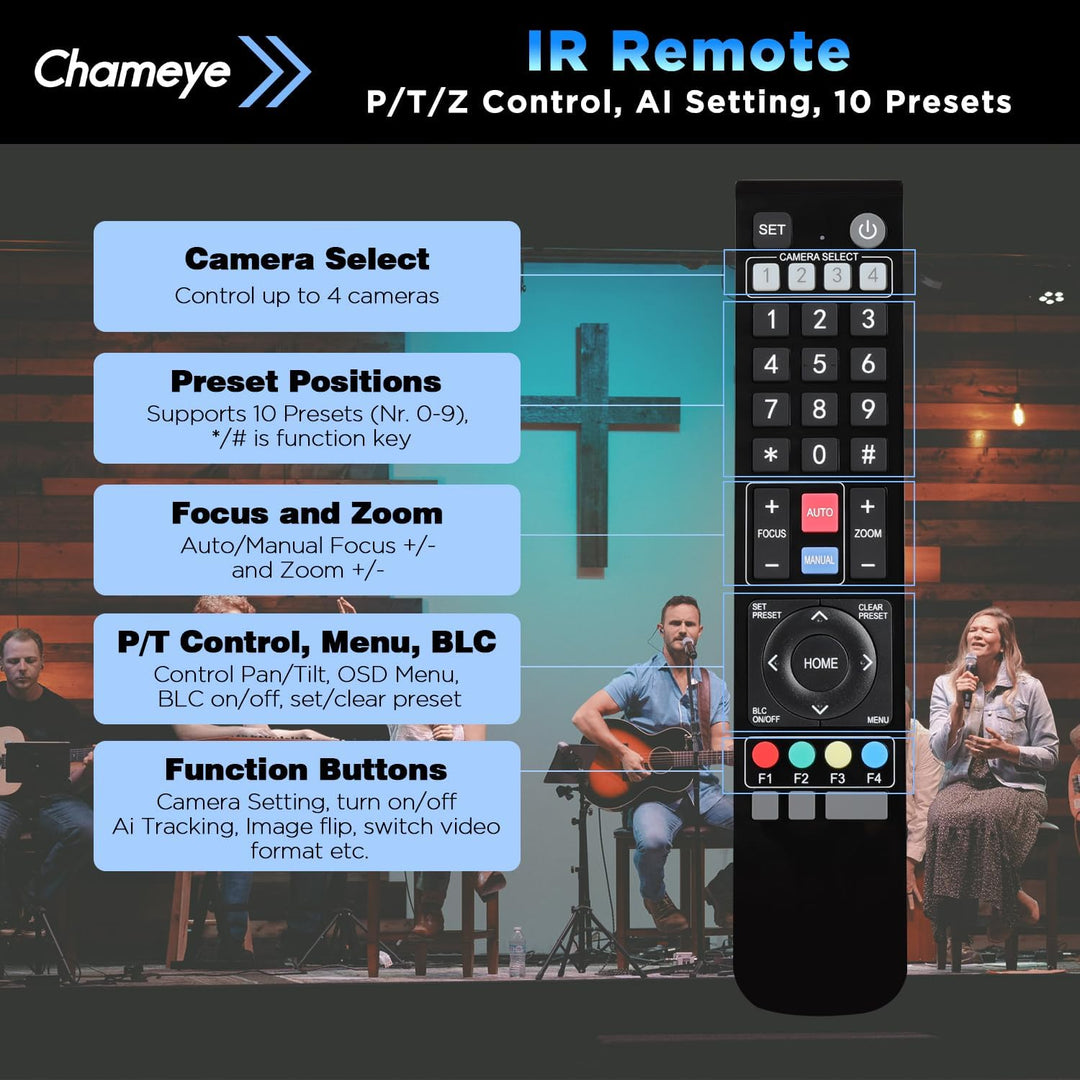 Chameye 4K PTZ Kamera mit KI-Auto-Tracking 20x Optischer Zoom, Konferenzkamera 4K mit HDMI, LAN(PoE)