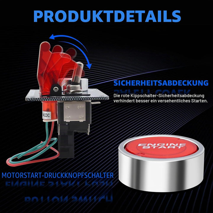 Geloo 12 V Kippschalter Panel Motor Start Druckschalter Kohlefaser Rennwagen Kohlefaser Rennwagen 2