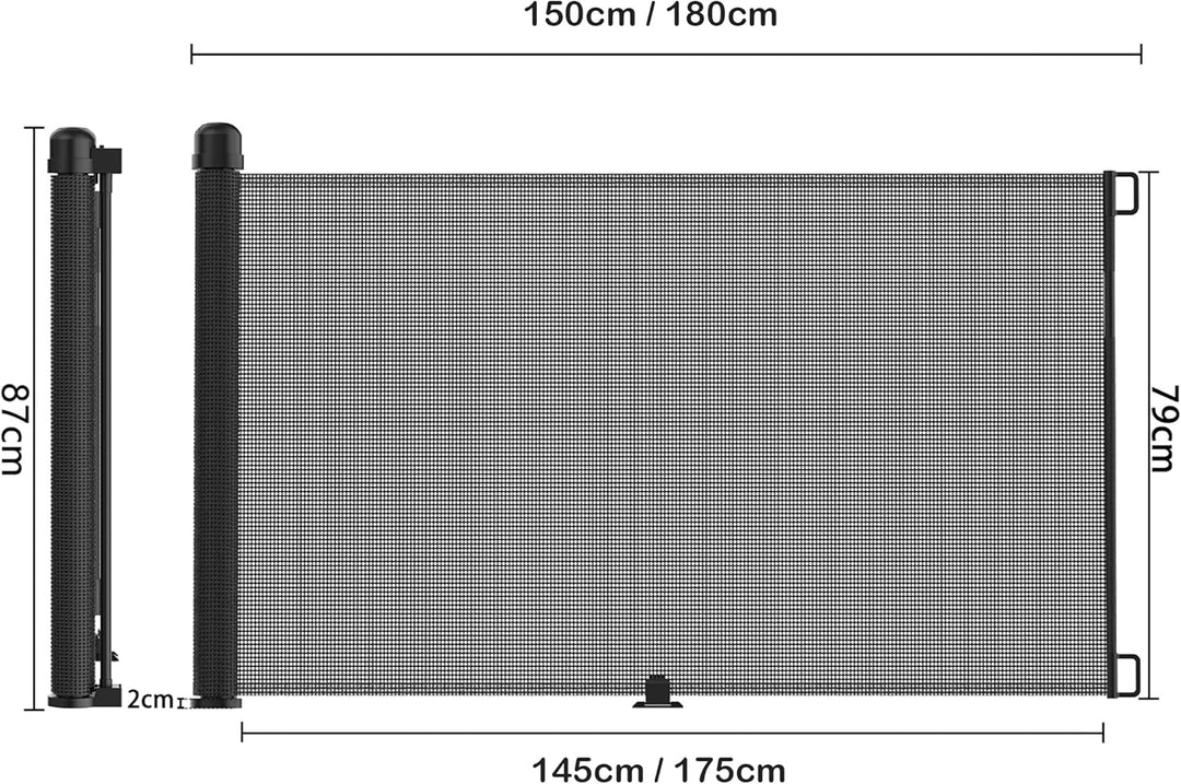 XMTECH Türschutzgitter Ausziehbar Treppenschutzgitter 0-180cm Schwarz Einziehbares Treppenschutzroll