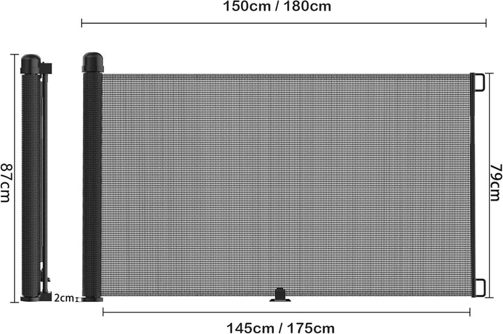 XMTECH Türschutzgitter Ausziehbar Treppenschutzgitter 0-180cm Schwarz Einziehbares Treppenschutzroll