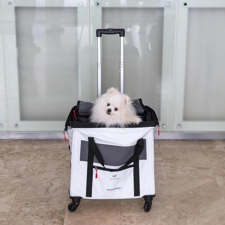 Ferplast Hundebox Voyager Trolley, Transportbox Katze, Hundetasche, ausziehbarer Griff, verstellbare