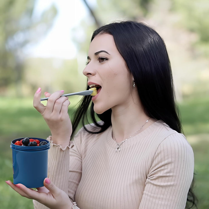 Bugucat 2in1 Müslibecher to Go 560ml+310ml, Praktischer Joghurtbecher & Müslibecher für Picknick 2er