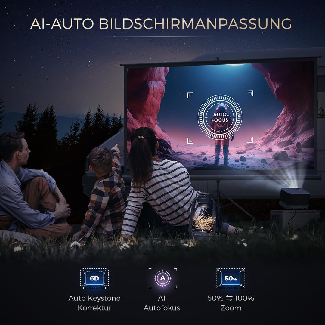 All-ln-One mit Beamer 4K Unterstützung, AURZEN Boom 3 Smart Projektor mit WiFi und Bluetooth, 3D-Ste