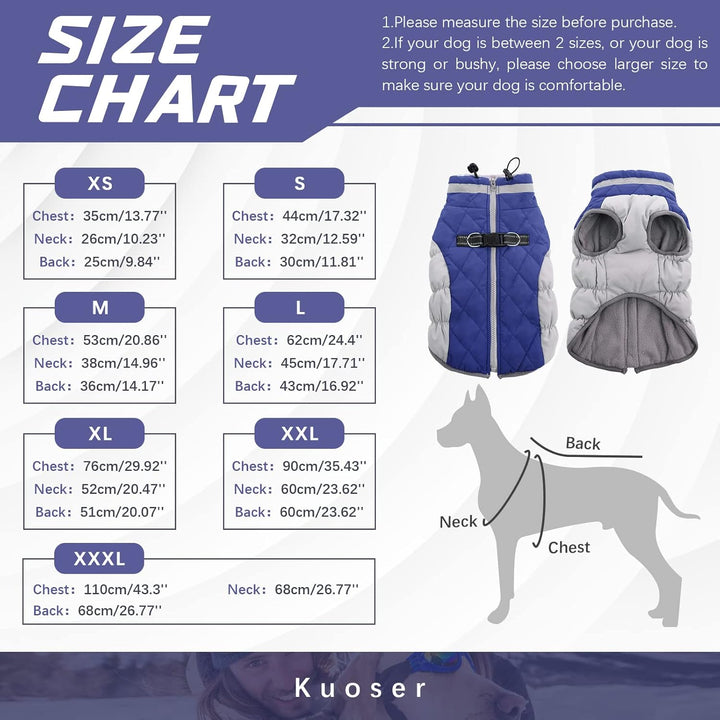 Kuoser Hundejacke Wintermantel für Grosse Hunde - Wasserdicht Winterweste Mit Geschirr - Warme Jacke