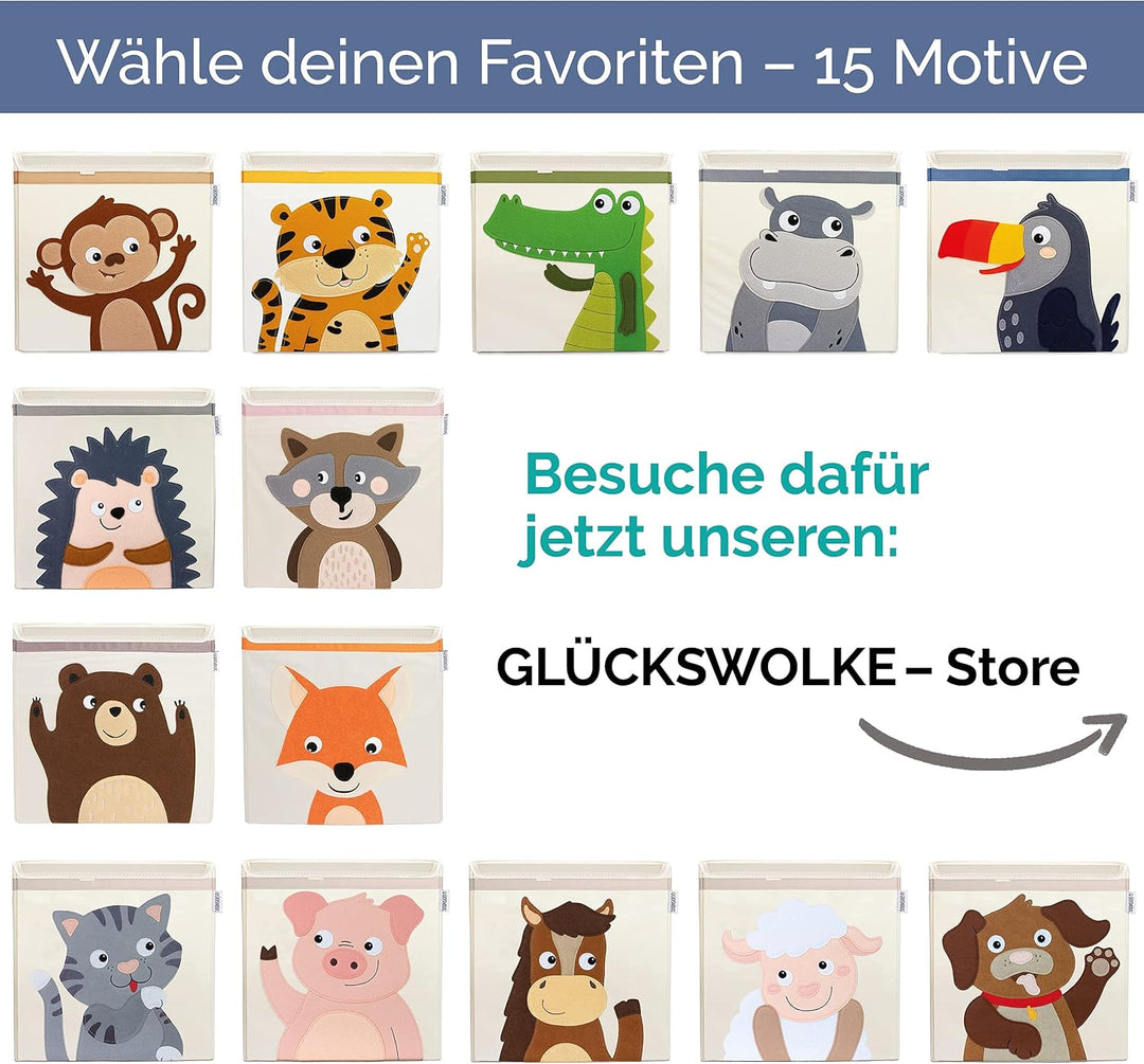 GLÜCKSWOLKE Kinder Aufbewahrungsboxen - 15 Motive I Spielzeugkiste Kinderzimmer I Spielzeug Boxen &amp;