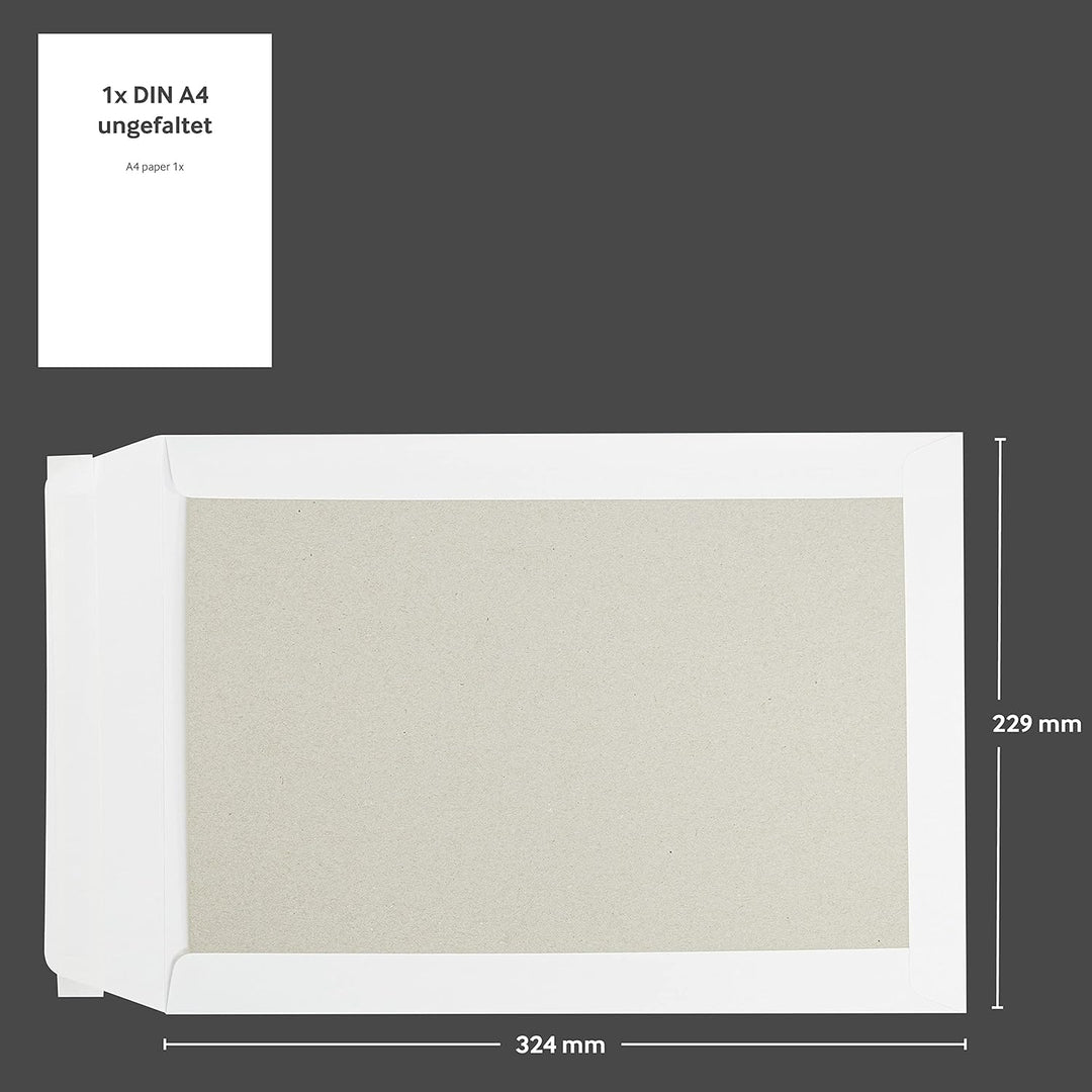Papprückwandtaschen, Versandtaschen, C4, 229 x 324 mm, weiss, 100 Stück, ohne Fenster, Haftklebung m