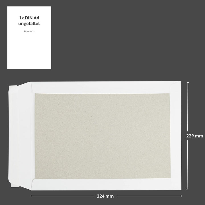 Papprückwandtaschen, Versandtaschen, C4, 229 x 324 mm, weiss, 100 Stück, ohne Fenster, Haftklebung m