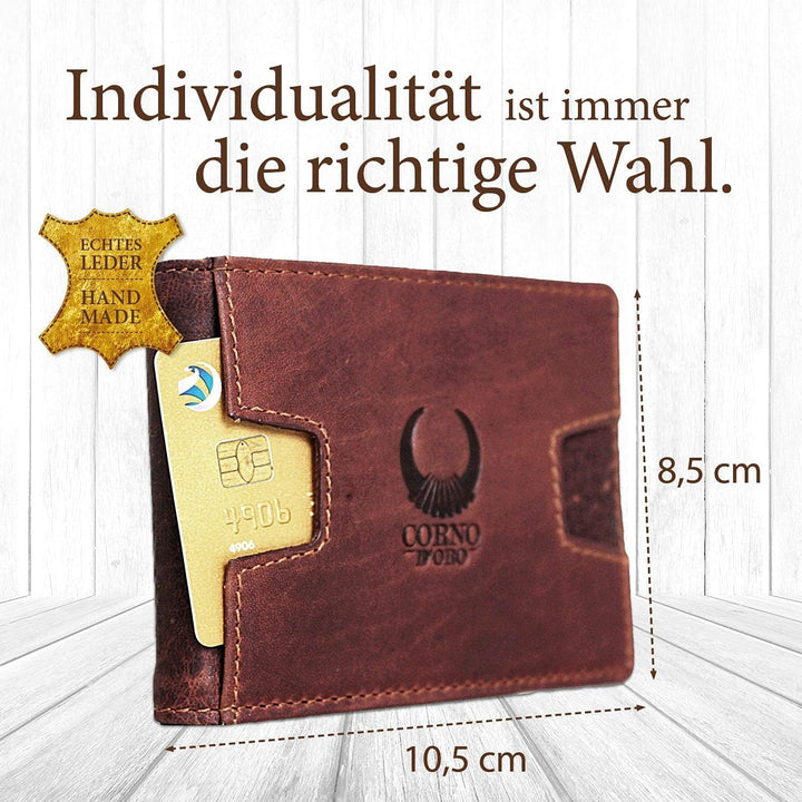 Corno d´ORO Handgefertigte Geldbörse Herren Leder mit Geldklammer I Premium Slim Wallet ohne Münzfac
