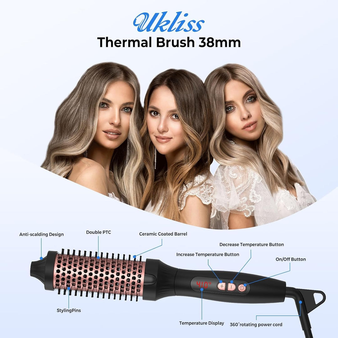 UKLISS Thermobürste 38mm Thermal Brush, Pro Ionische Thermo Rundbürste Lockenbürste [120-210℃], für