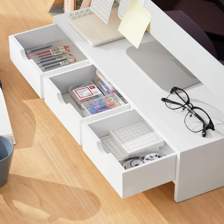 SoBuy BBF03-W Monitorerhöhung Monitorständer Bildschirmständer Schreibtischaufsatz mit Fächern und 3