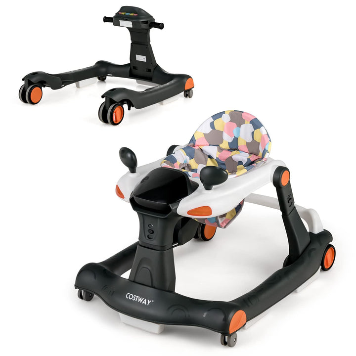 COSTWAY 2-in-1 Lauflernhilfe klappbar, Baby Walker höhenverstellbar, Gehfrei mit Musik &amp; Licht, Lauf