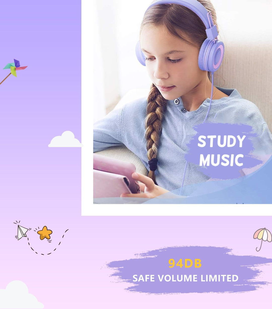 Upgrade USB Typ C Kinder Kopfhörer für die Schule, 94 dB sichere Lautstärke begrenzt, HD-Stereo-Soun