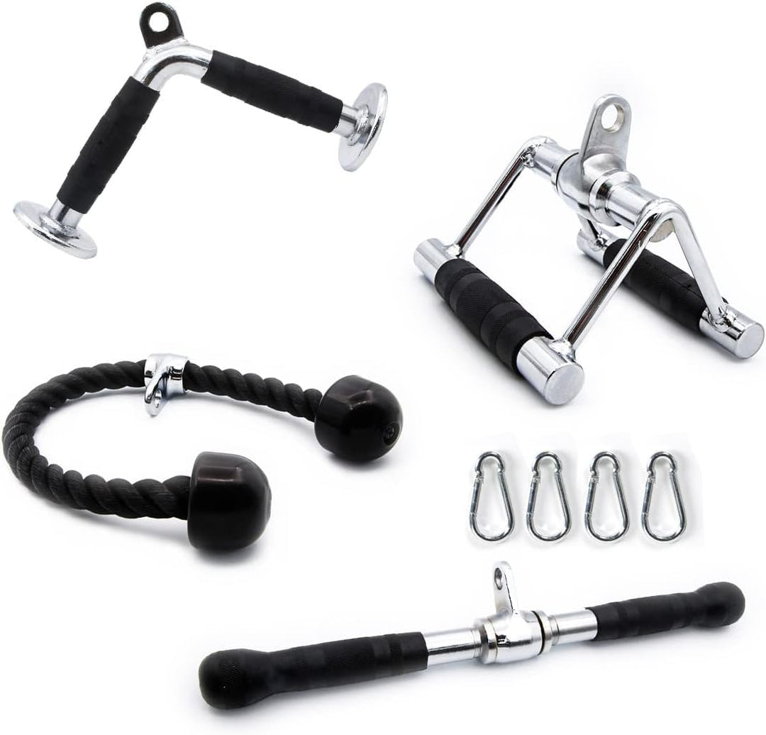 RitFit 4 TLG. Kabelmaschinen-Zubehör Set, LAT Pulldown Zubehör | inkl. V-Bar, Trizepsseil, Doppel-D-
