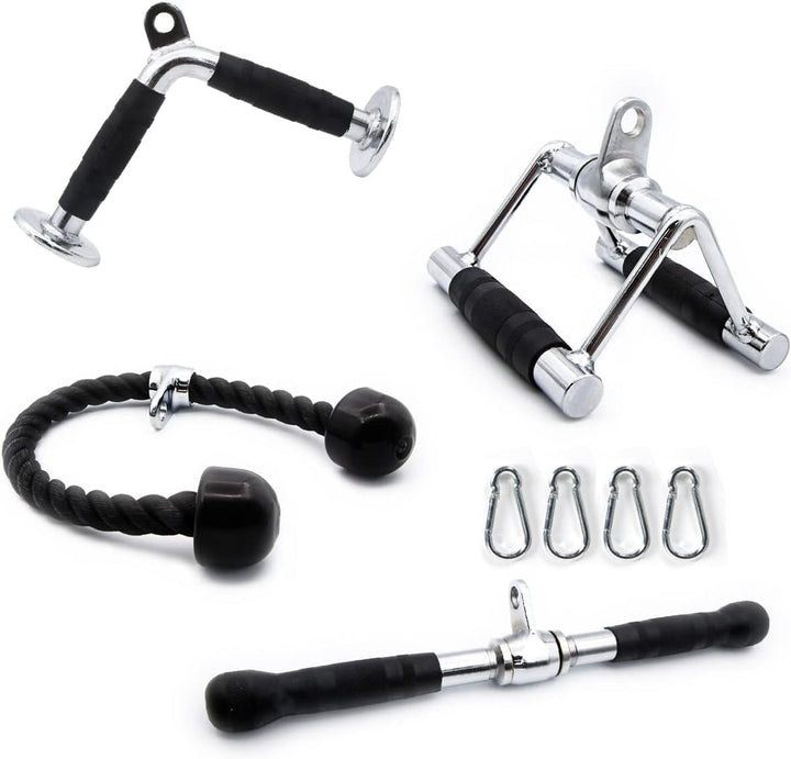 RitFit 4 TLG. Kabelmaschinen-Zubehör Set, LAT Pulldown Zubehör | inkl. V-Bar, Trizepsseil, Doppel-D-