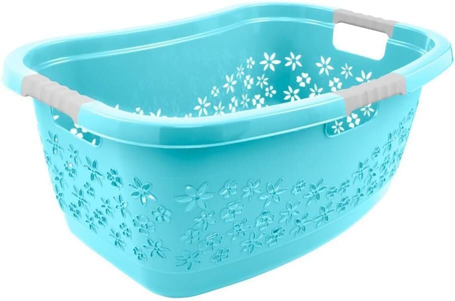 Premium Wäschekorb 50 L ergonomische Form - Soft-Touch-Griffe - grosser Korb wasserblau, Wasserblau