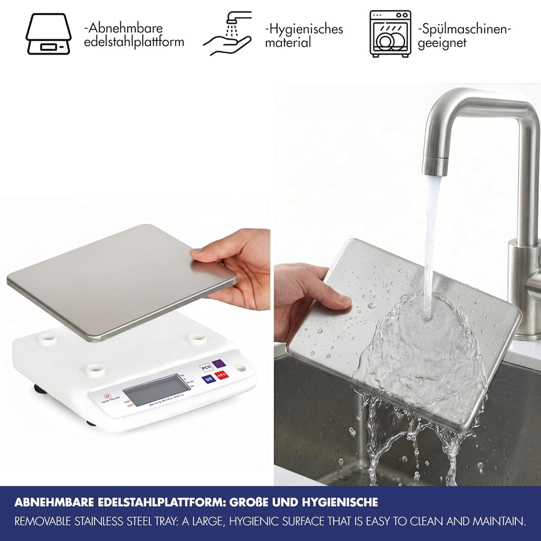 Professionelle Digitale Küchenwaage 10 kg IP53-240x240x75 mm | Präzise Messungen bis 10 kg • IP53-Sc