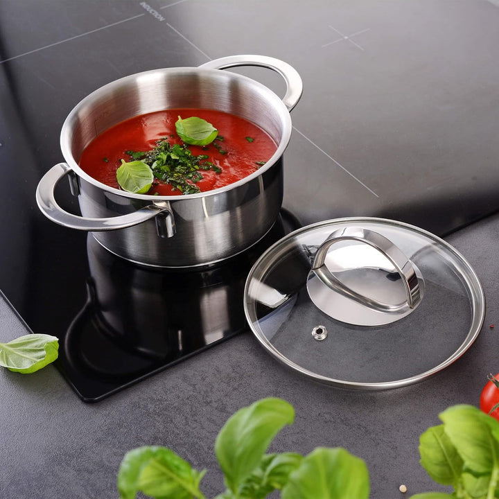 GRÄWE Kochtopf inkl. Glasdeckel, 750 ml, Spülmaschinengeeignet, Topf für Induktion, klein, Edelstahl