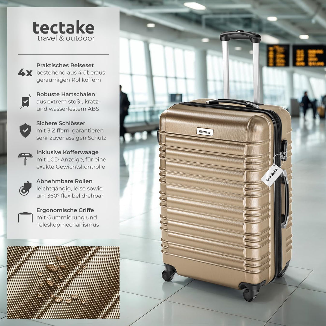 tectake® 4tlg. Hartschalenkoffer Set, Reisekoffer Set mit Rollen, Hartschale aus ABS, Koffer Set mit