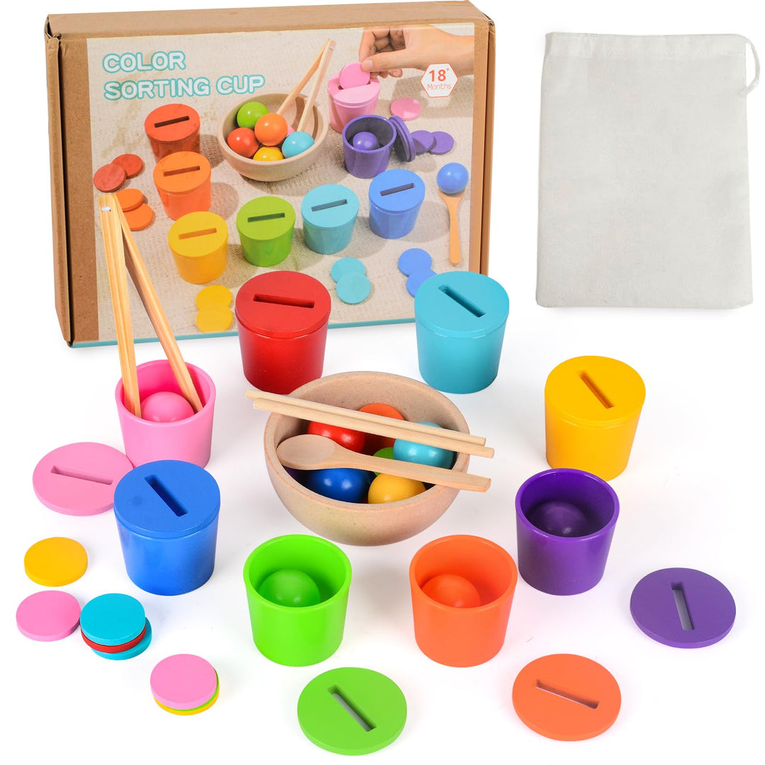 Montessori Spielzeug ab 1 2 3 Jahre, Baby Motorikspielzeug Holz Farben Sortierspiel Stapelspiel, Sen