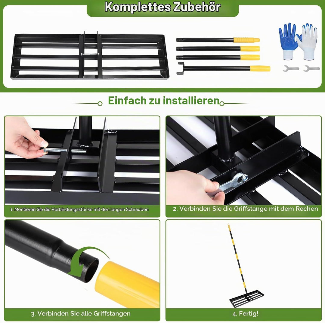 DBREAKS Rasen Rakel, 75 * 26 * 157CM Edelstahl Rasenschieber, Rasennivellierwerkzeug, Nivellierreche