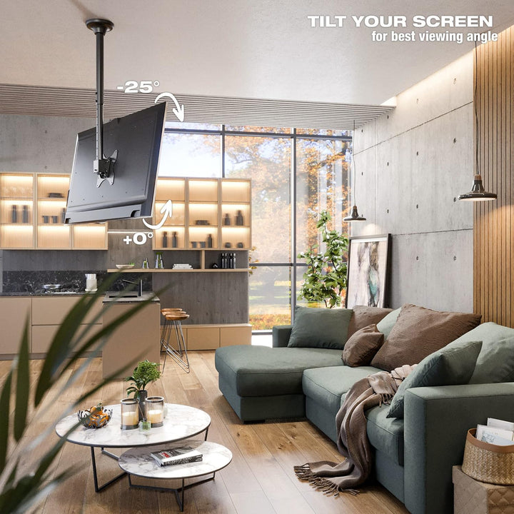 RICOO Monitor & TV Deckenhalterung für Fernseher 23-42 Zoll, Schwenkbar Neigbar Höhenverstellbar, Un