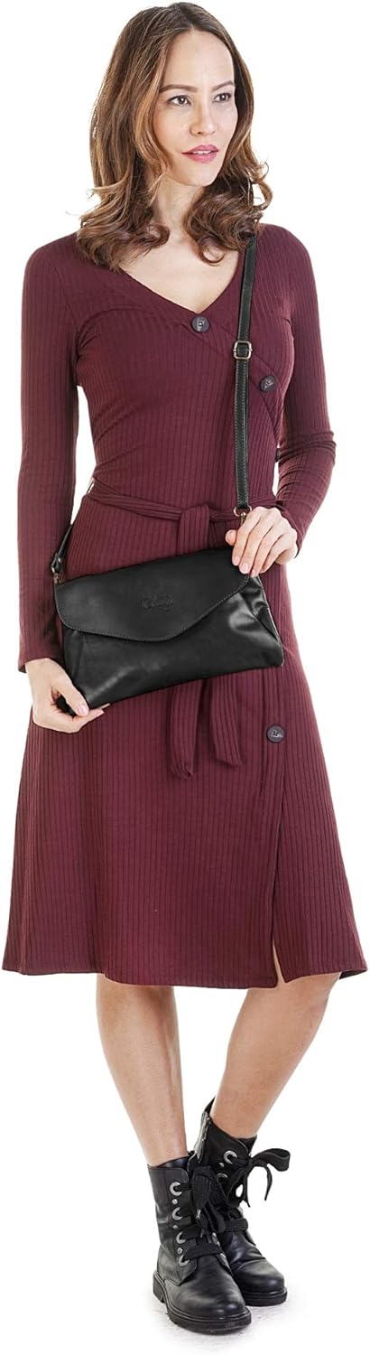 Abendtasche Echt Leder Damen Made in Italy, Clutch Handtasche, Umhängetasche mit Magnetverschluss, e