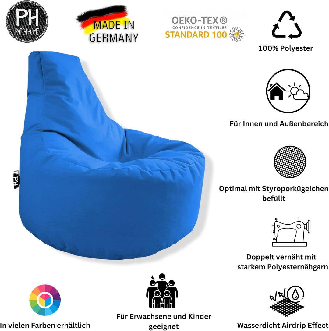 PATCH HOME Gamer Sessel inkl. Würfel Bean Bag Set Ø75cm, 30cm Sitzhöhe, 80cm Höhe + 35x35cm Würfel K