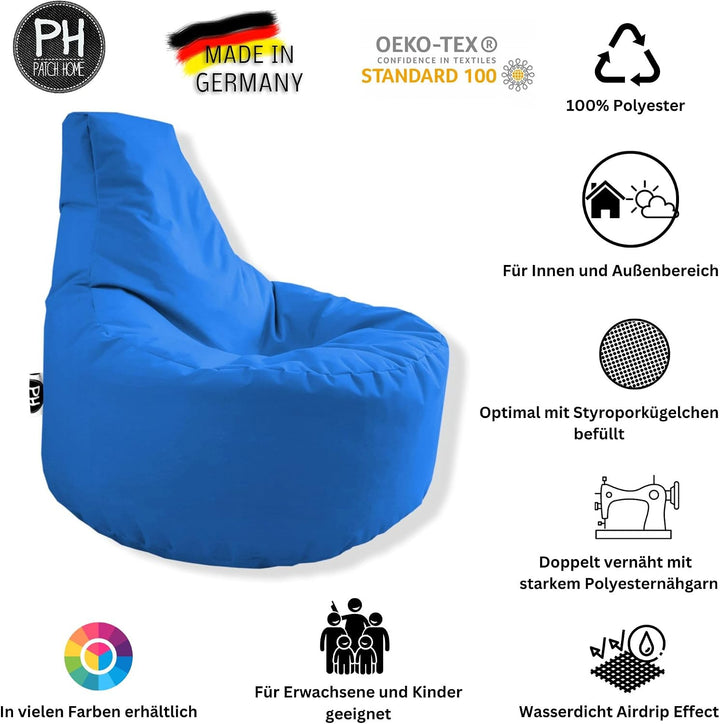 PATCH HOME Gamer Sessel inkl. Würfel Bean Bag Set Ø75cm, 30cm Sitzhöhe, 80cm Höhe + 35x35cm Würfel K