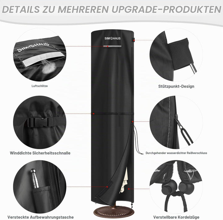 SIMPHAUS Schutzhülle Sonnenschirm 4m Sonnenschirmhülle für Ampelschirm Abdeckung für Sonnenschirm bi