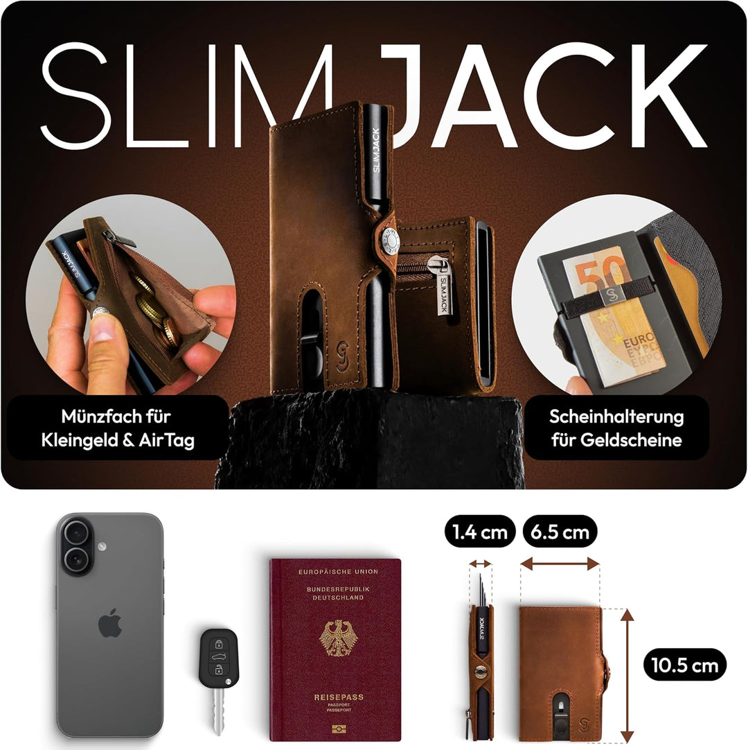 SlimJack® Jackster Wallet - Kreditkartenetui mit RFID-Schutz - Geldbeutel für Herren - Slim, mit Mün