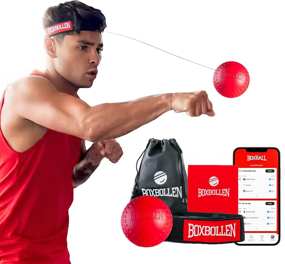Boxbollen Original mit App, verwendet von Prominenten - MMA Gear Boxball - Boxreflexball mit verstel