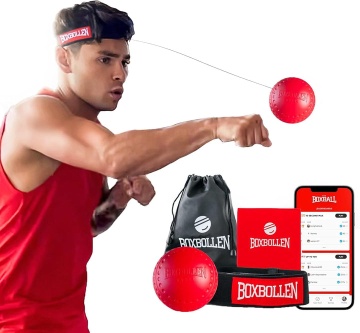 Boxbollen Original mit App, verwendet von Prominenten - MMA Gear Boxball - Boxreflexball mit verstel