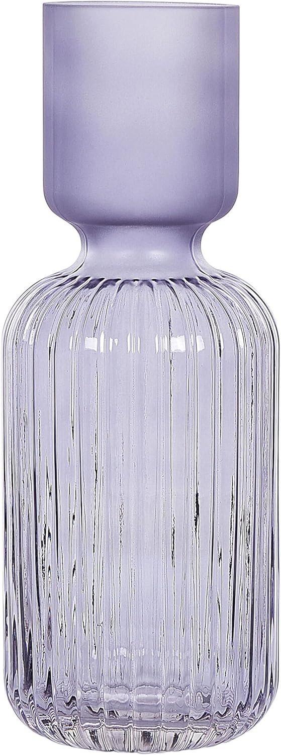 Hohe Deko Blumenvase Glas violett 31 cm mit Rillen schmalem Hals Modern Tragana