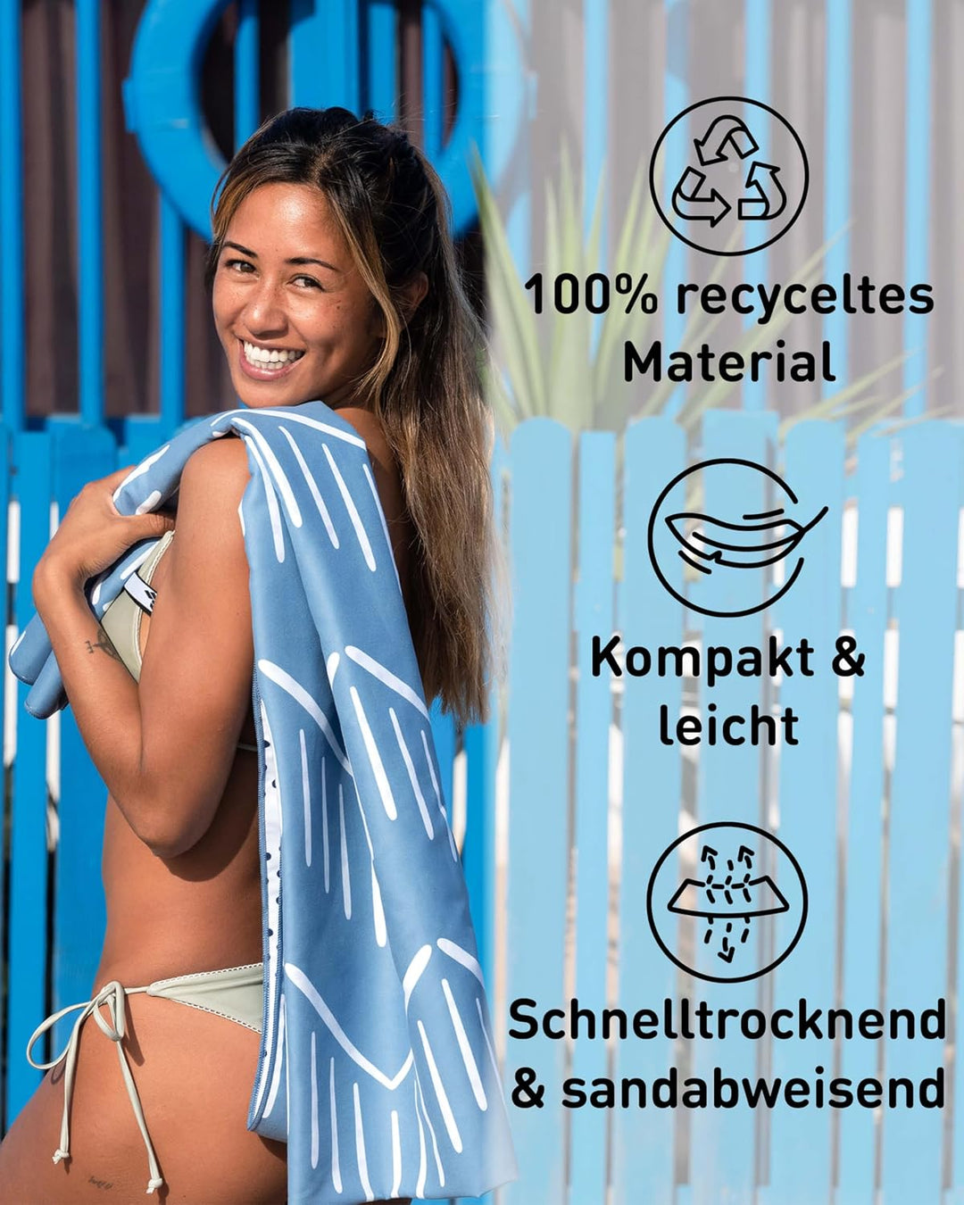 Fit-Flip Strandtuch XXL aus Mikrofaser - leicht und schnelltrocknend - 100% recyceltes Strandhandtuc