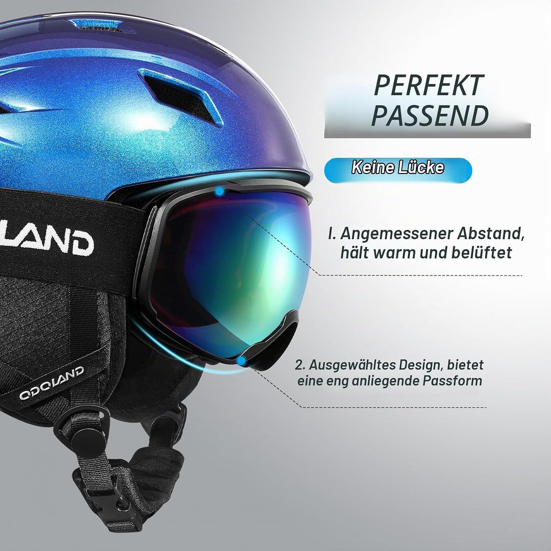 Odoland Skihelm und Skibrille Set Snowboardhelm mit Snowboardbrille für Damen und Herren Ski Goggles