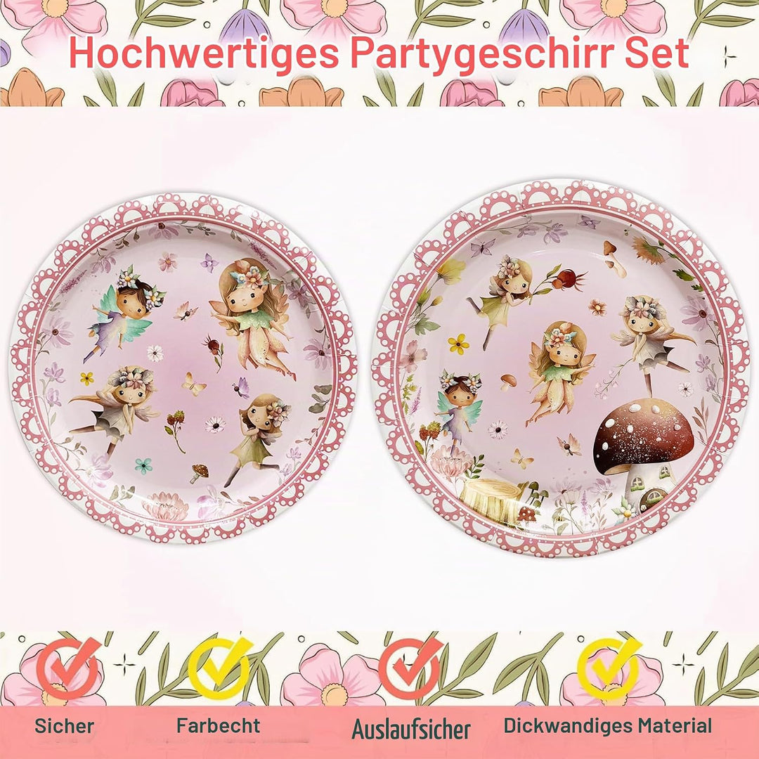 61 Stück Schmetterling Fee Partygeschirr,Fee Partyteller Pappteller,Feen Schmetterling Partyteller G