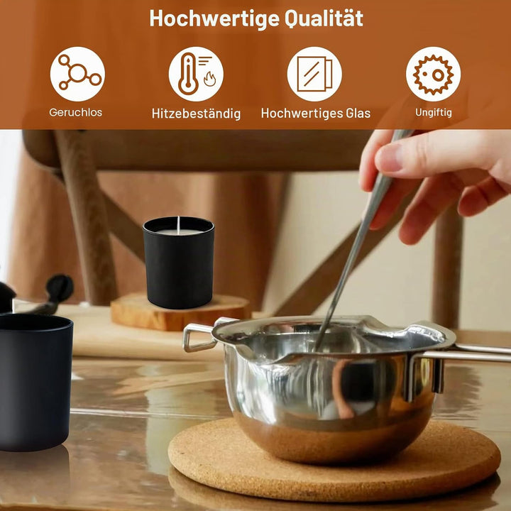 CONNOO 15 Stück 200 ml Matt Schwarze Glas-Kerzengläser für die Herstellung von Kerzen mit luftdichte