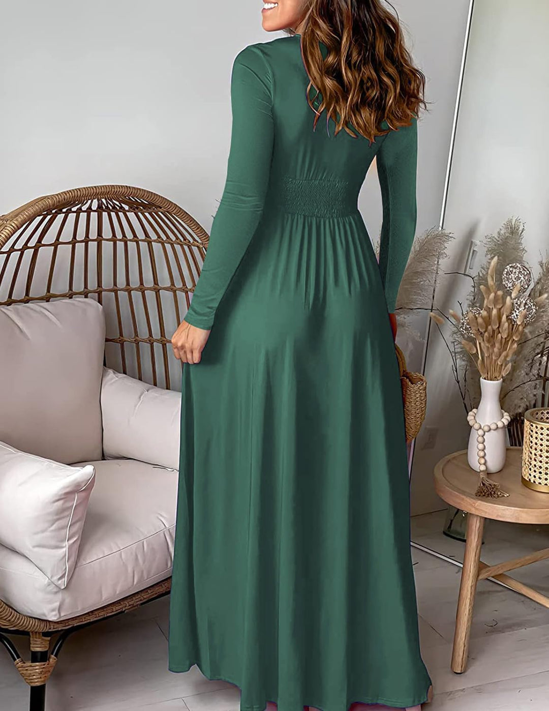 Damen Kleid Elegant V Ausschnitt Langarm Kleider Herbst Winter wickelkleid Hohem Schlitz Lange Abend