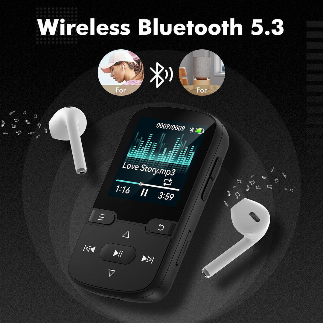 64 GB MP3 Player Bluetooth 5.3 mit Clip Kinder Tragbarer HiFi-Sport-Musikplayer (28g), FM-Radio, Sch