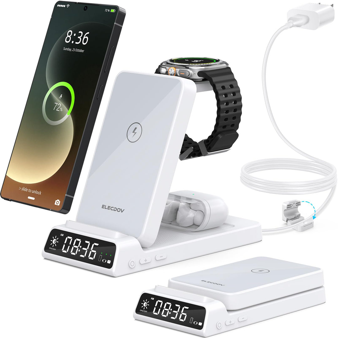 Drahtloses Ladegerät für Samsung Ladestation mit Uhr für Samsung Galaxy S25 Ultra/S24/Z Fold 6/Flip